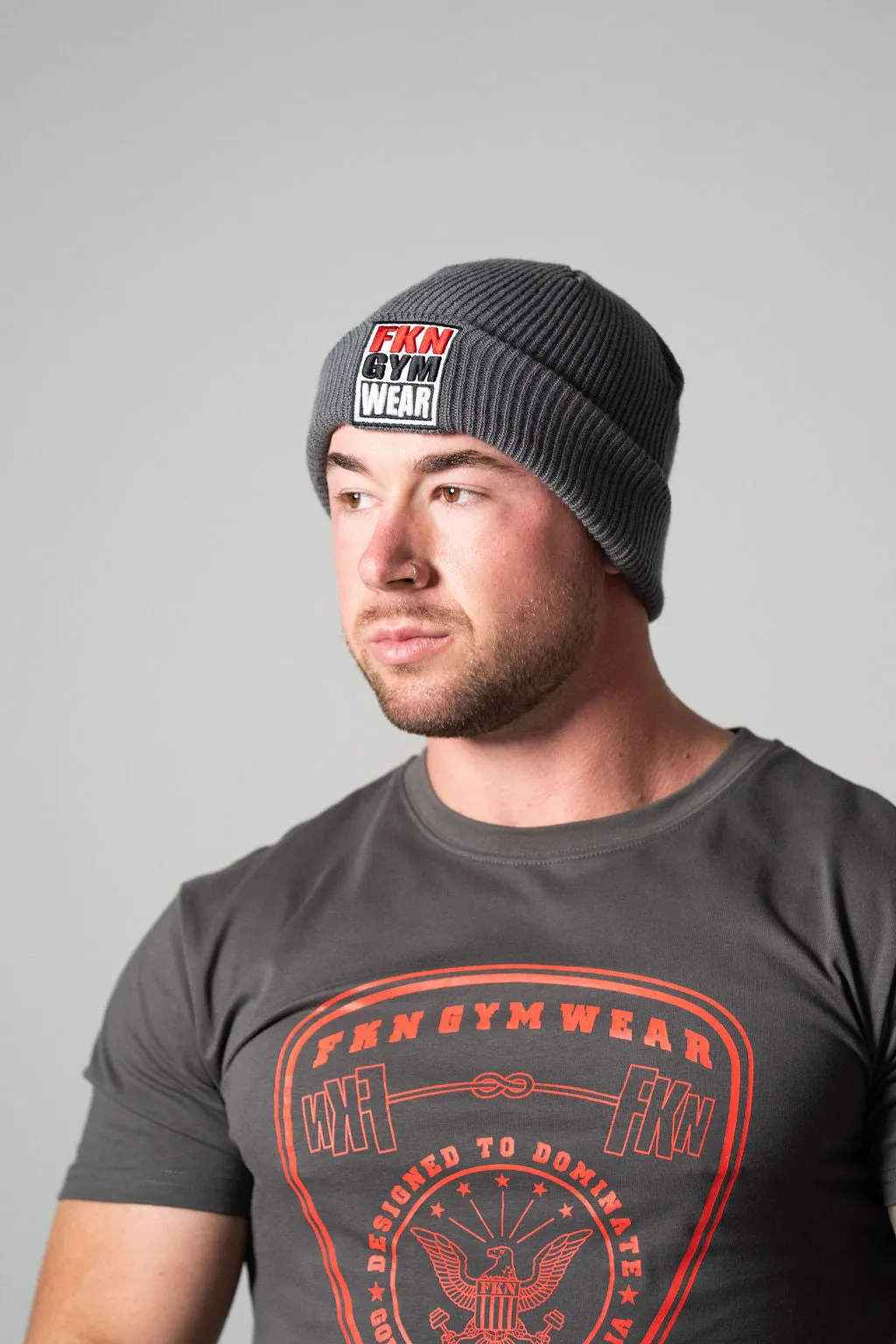 2-WAY Logo Rib Knit Beanie | Charcoal Grey