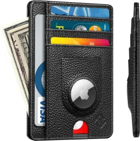 7 Slots Leather Wallet with Airtag Holder, RFID Blocking Cash Credit Card Wallet