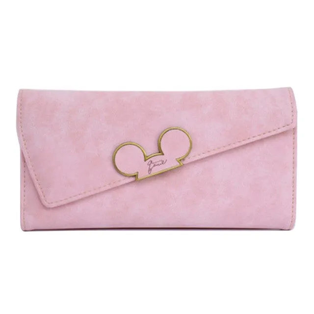 Aosbos Fashion Hot Hit Color Scrubs Women Wallet Ladies Long Swash-lid Tri-fold Mickey Head Purse Slim Phone Coin Pocket Wallets