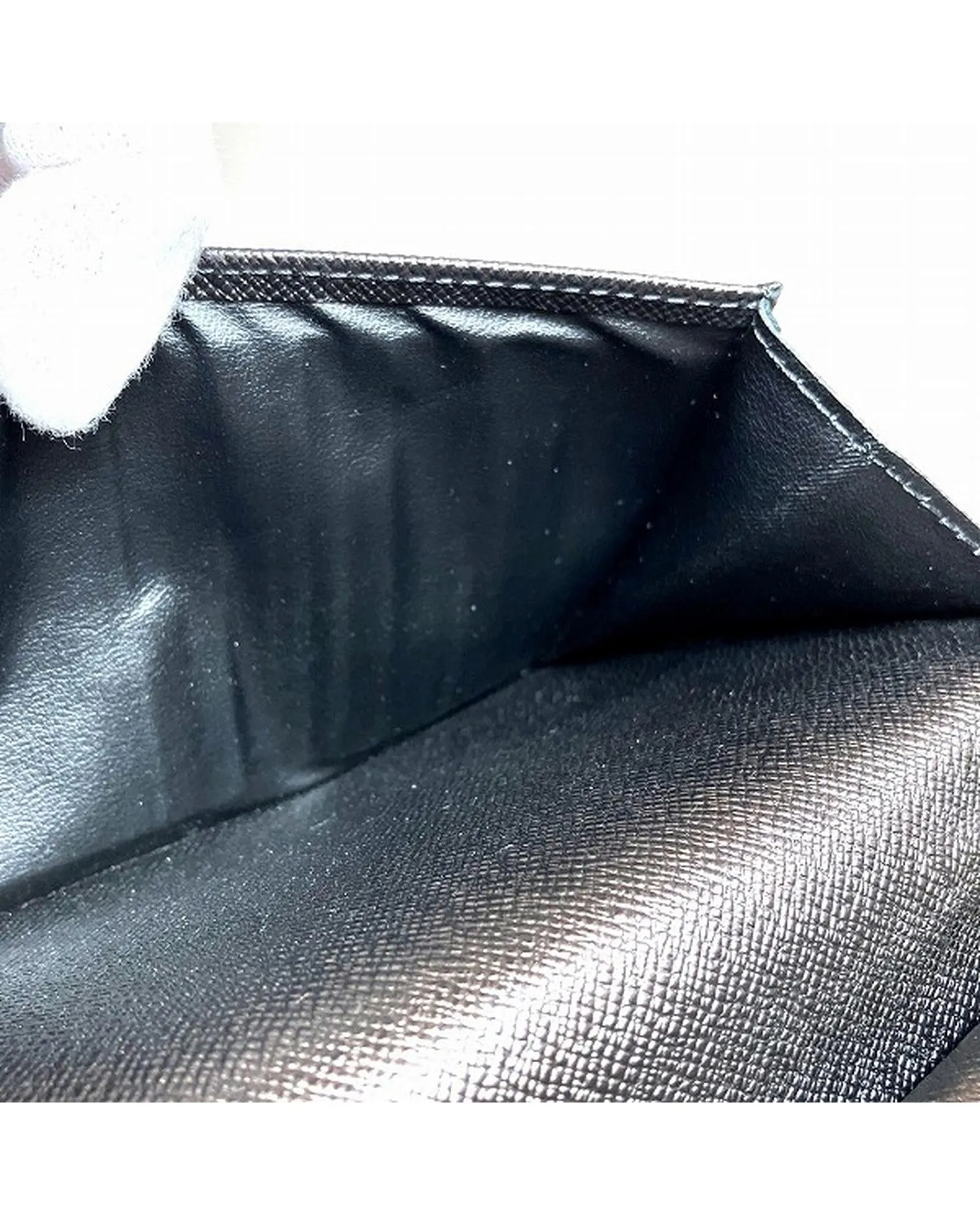 Authentic Black Leather Long Wallet with Damier Graphite Pattern