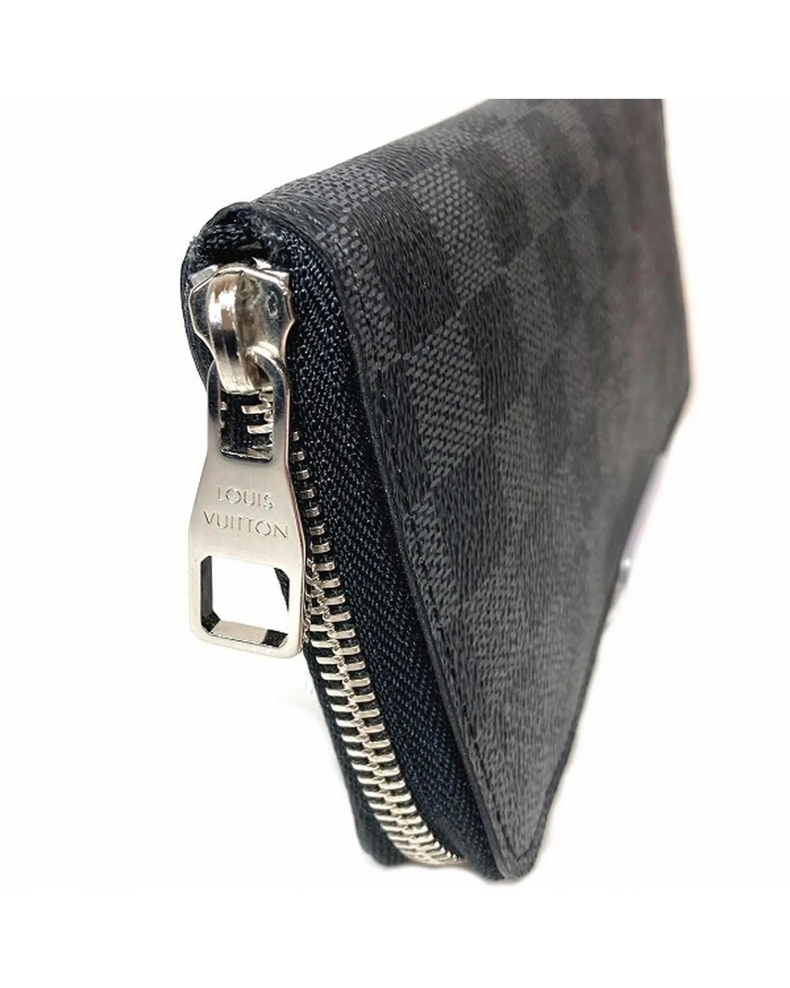 Authentic Black Leather Long Wallet with Damier Graphite Pattern