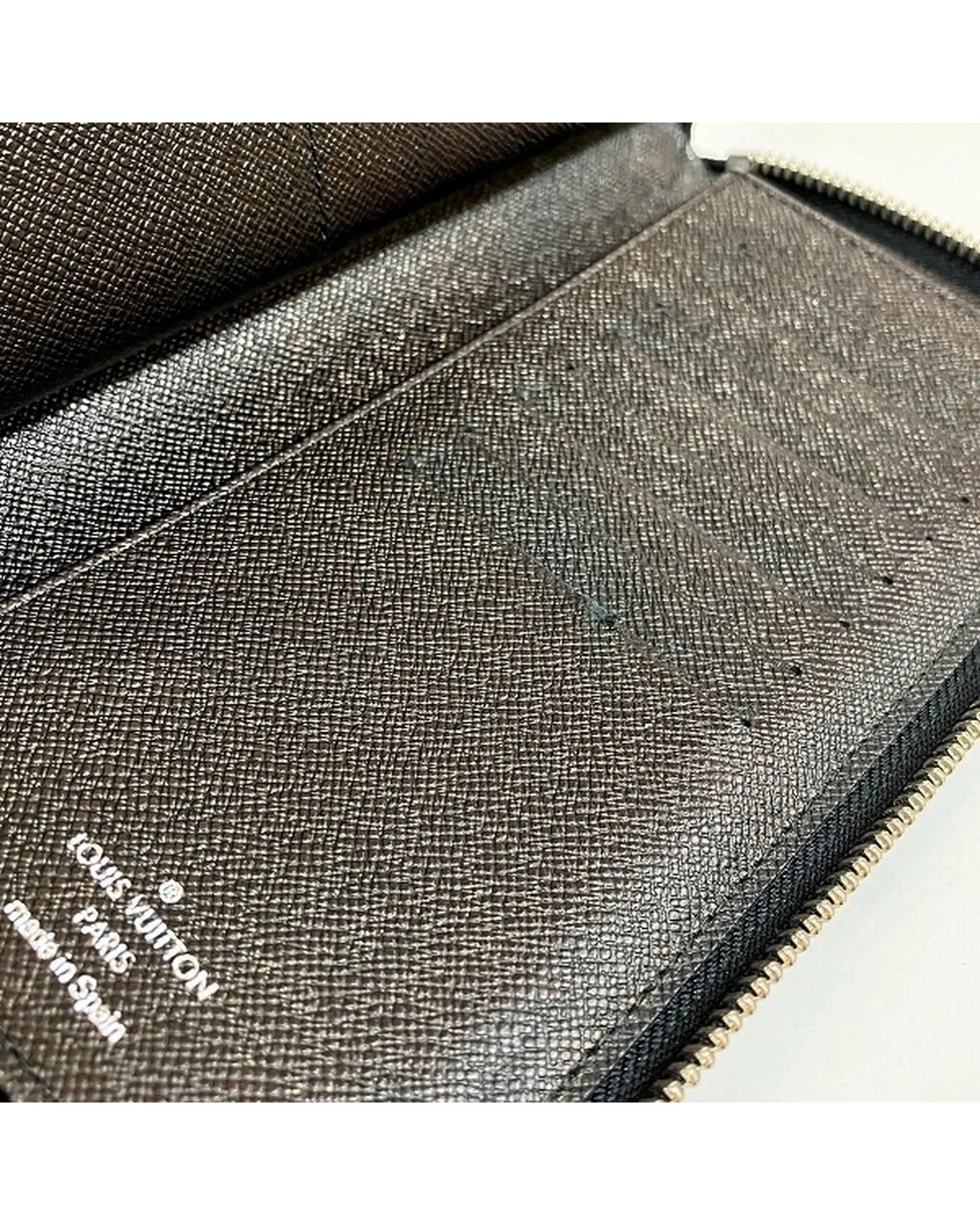 Authentic Black Leather Long Wallet with Damier Graphite Pattern