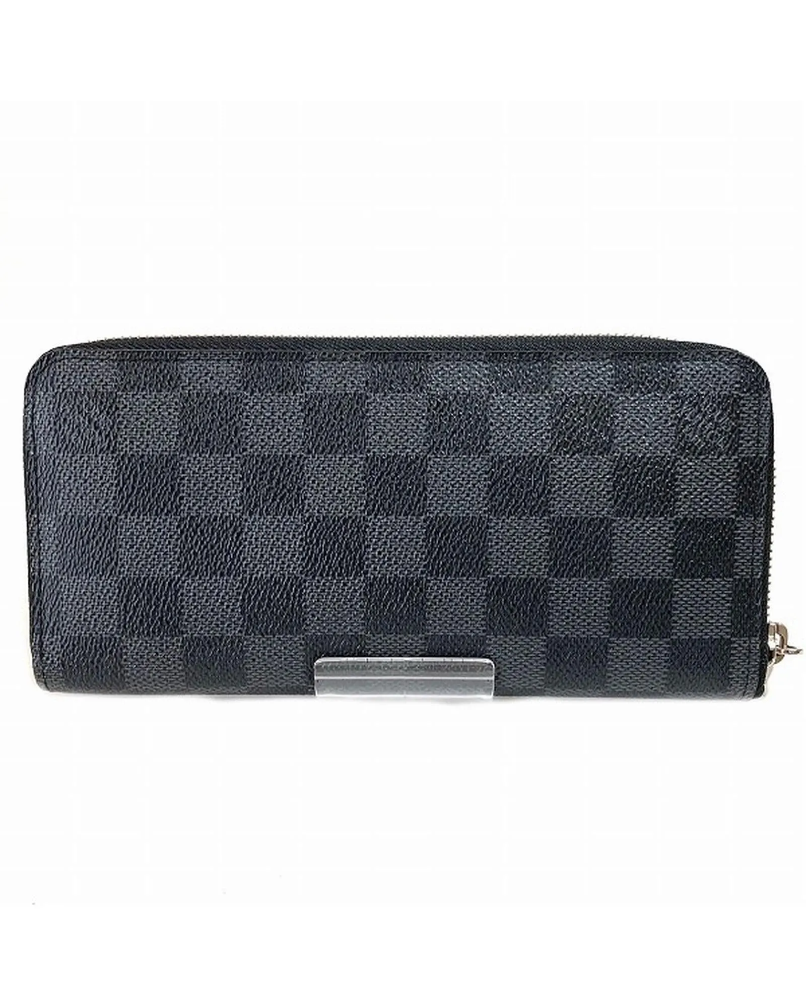 Authentic Black Leather Long Wallet with Damier Graphite Pattern