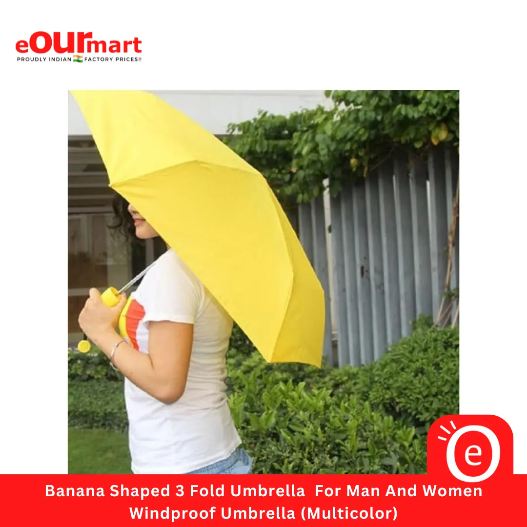 Banana Shaped 3 Fold Umbrella  For Man And Women, Windproof Umbrella (Multicolor)