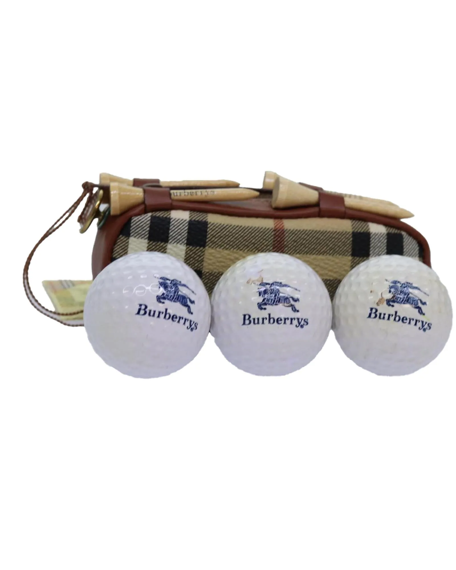 Beige PVC Leather Golf Ball Case with Burberrys Nova Check Pattern