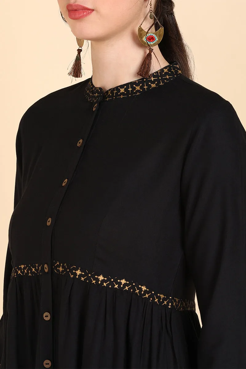 Black Cold-Shoulder Sleeves Anarkali Kurta