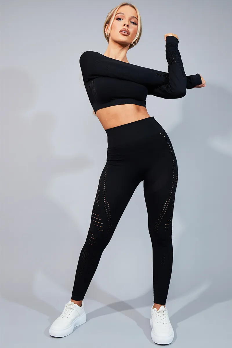 Black Cut Out Gym Leggings - Elodie