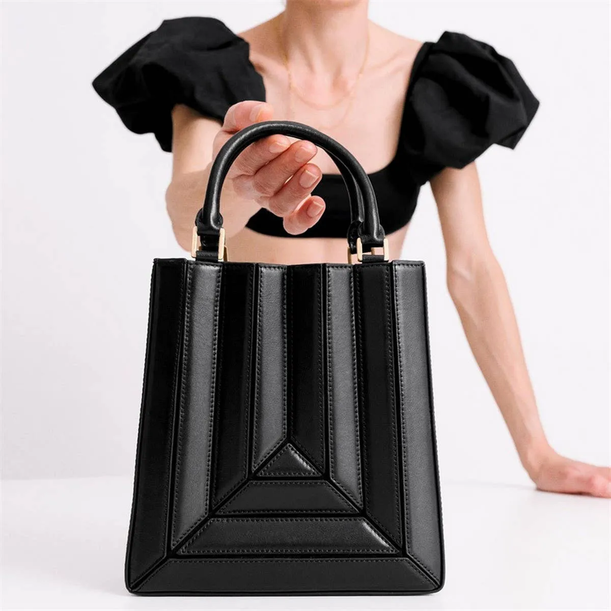 Black Spliced Shoulder Handbag