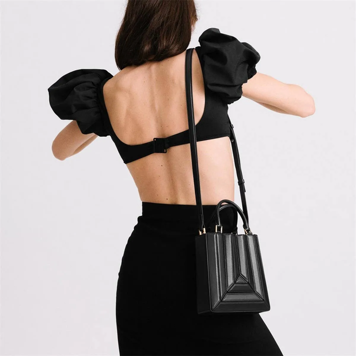 Black Spliced Shoulder Handbag