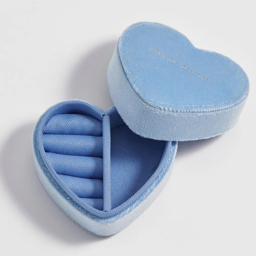 Blue Velvet Heart Travel Jewelry Box