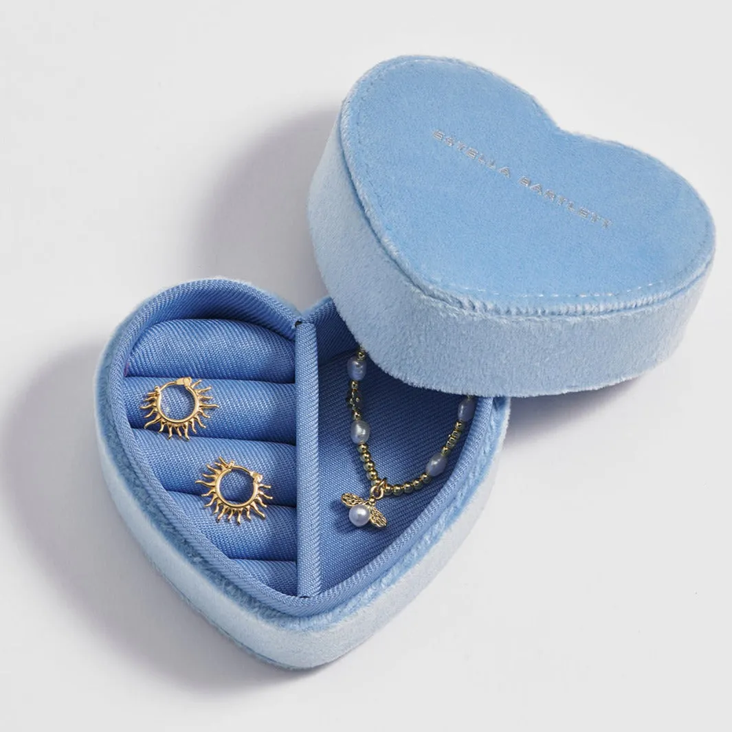 Blue Velvet Heart Travel Jewelry Box