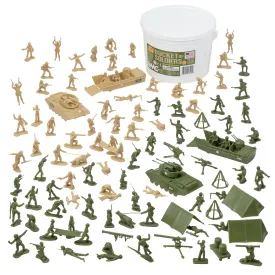 BMC BUCKET of PLASTIC ARMY PEOPLE - Tan vs Green 100pc Soldier Playset - US Made