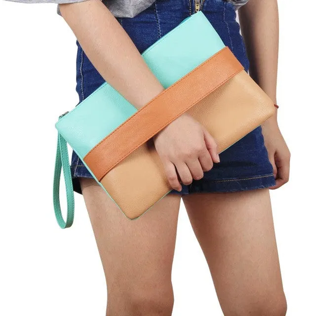 Candy Color  Leather  Women  Bag  Day Clutches Handbag Bolsa Feminina  Wristlets Bags