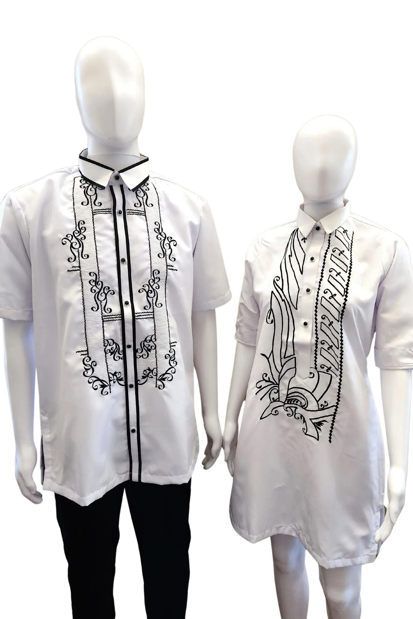 CB02 - SALE Both for $99 - Couple's Barong - Matching Barong Tagalog & Filipiniana Barong Dress (Items Sold Separately)