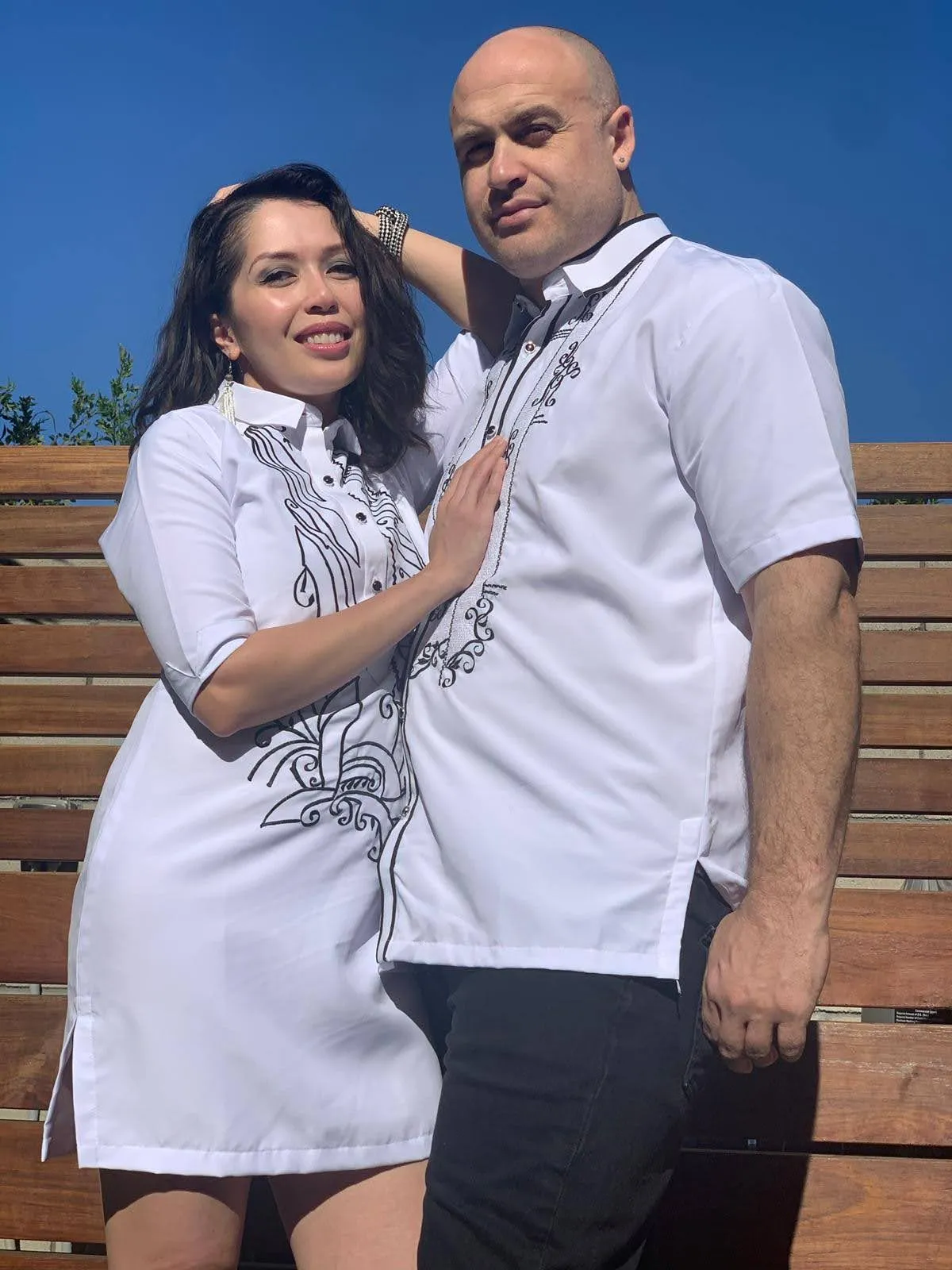 CB02 - SALE Both for $99 - Couple's Barong - Matching Barong Tagalog & Filipiniana Barong Dress (Items Sold Separately)