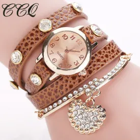 CCQ Fashion Heart Pendant Watch Casual Women Bracelet Watches Quartz Watch Relogio Feminino 713