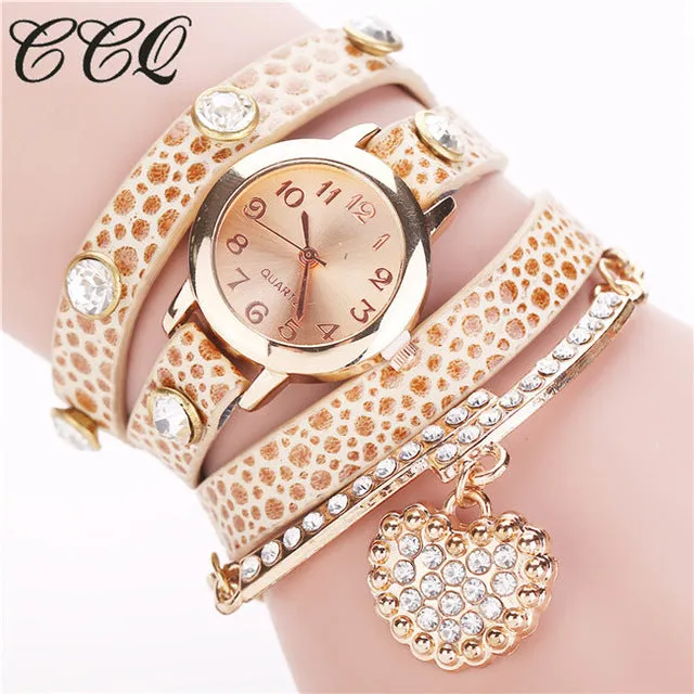 CCQ Fashion Heart Pendant Watch Casual Women Bracelet Watches Quartz Watch Relogio Feminino 713