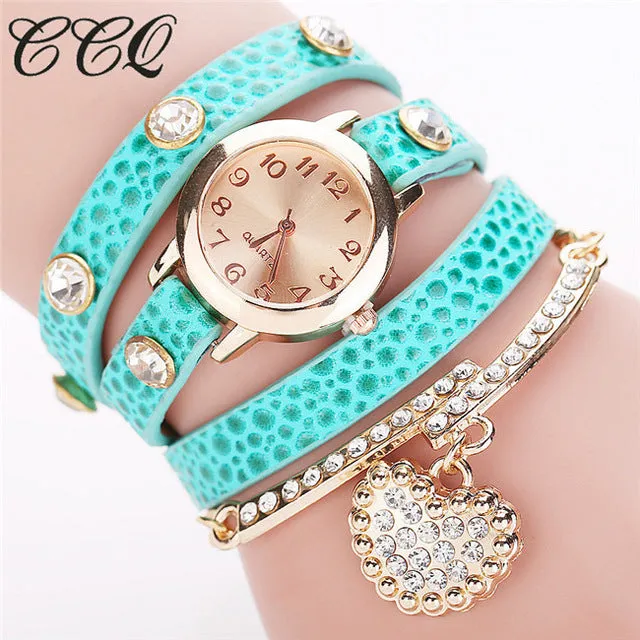 CCQ Fashion Heart Pendant Watch Casual Women Bracelet Watches Quartz Watch Relogio Feminino 713