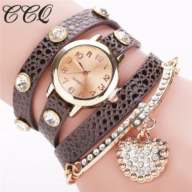 CCQ Fashion Heart Pendant Watch Casual Women Bracelet Watches Quartz Watch Relogio Feminino 713