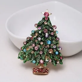 Christmas Tree Brooches - Festive Green Enamel Rhinestone Brooch for Men and Women