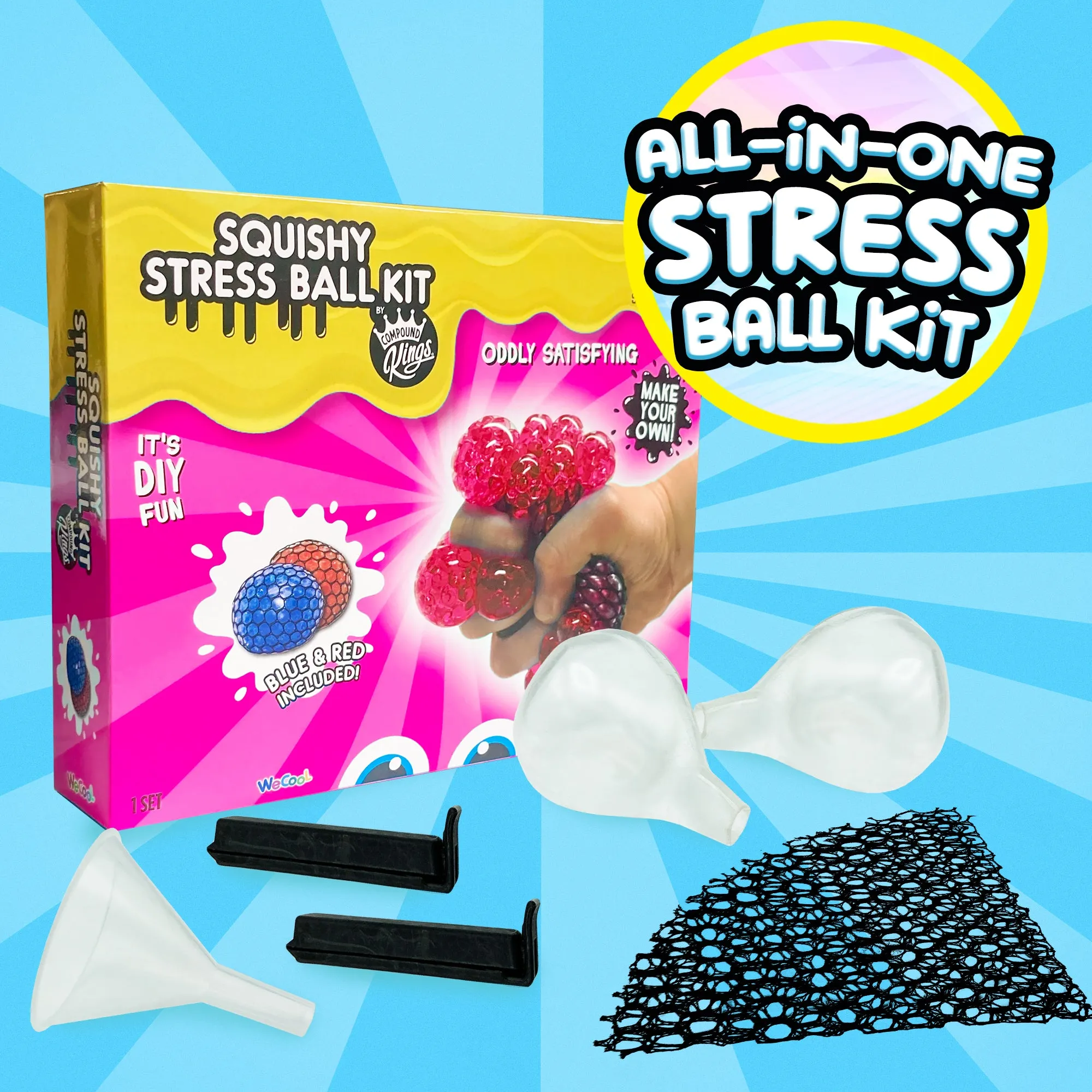 COMPOUND KINGS - Squishy Slime Stress Ball Kit - DIY Slime Stress Ball Maker - Pink Packaging