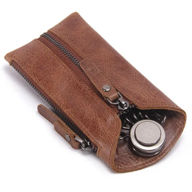 CONTACT'S Vintage Genuine Leather Key Wallet Women Keychain Covers Zipper Key Case Bag Men Key Holder Housekeeper Keys Organizer