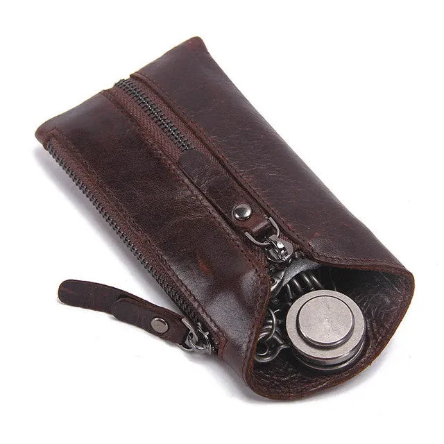 CONTACT'S Vintage Genuine Leather Key Wallet Women Keychain Covers Zipper Key Case Bag Men Key Holder Housekeeper Keys Organizer