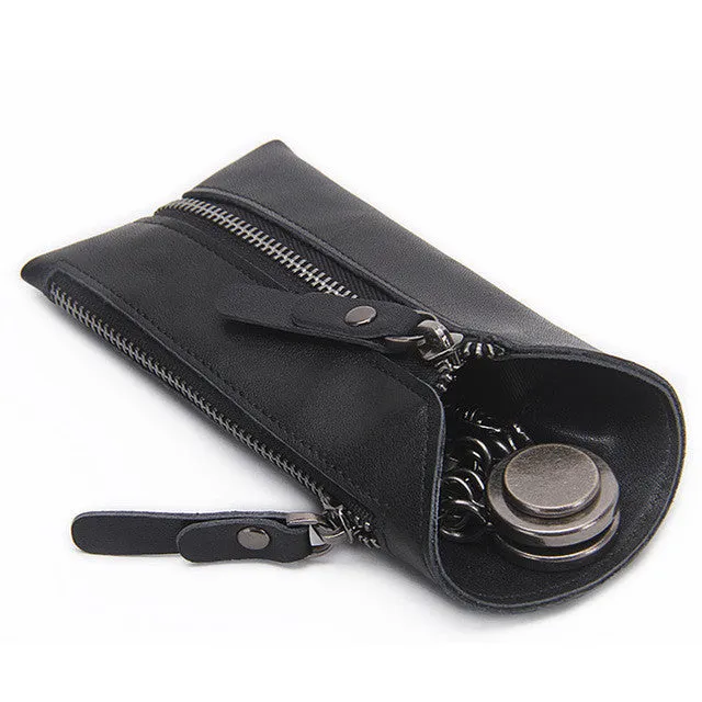 CONTACT'S Vintage Genuine Leather Key Wallet Women Keychain Covers Zipper Key Case Bag Men Key Holder Housekeeper Keys Organizer