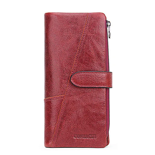 Contact's Women Wallets Brand Design High Quality Genuine Leather Wallet Female Hasp Fashion Dollar Price Long Women Wallets