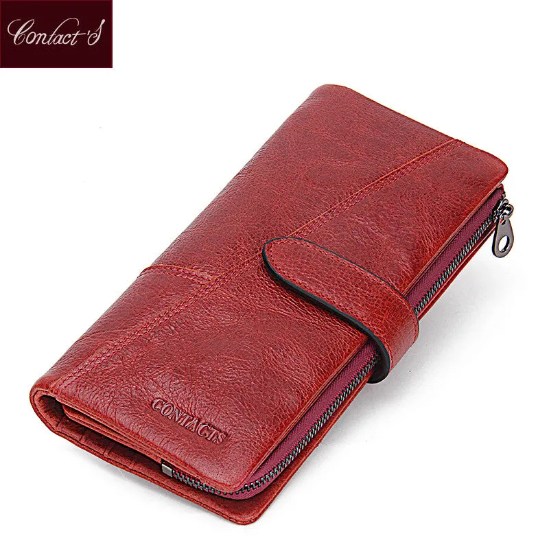 Contact's Women Wallets Brand Design High Quality Genuine Leather Wallet Female Hasp Fashion Dollar Price Long Women Wallets