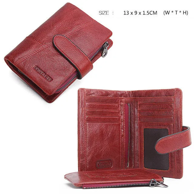 Contact's Women Wallets Brand Design High Quality Genuine Leather Wallet Female Hasp Fashion Dollar Price Long Women Wallets