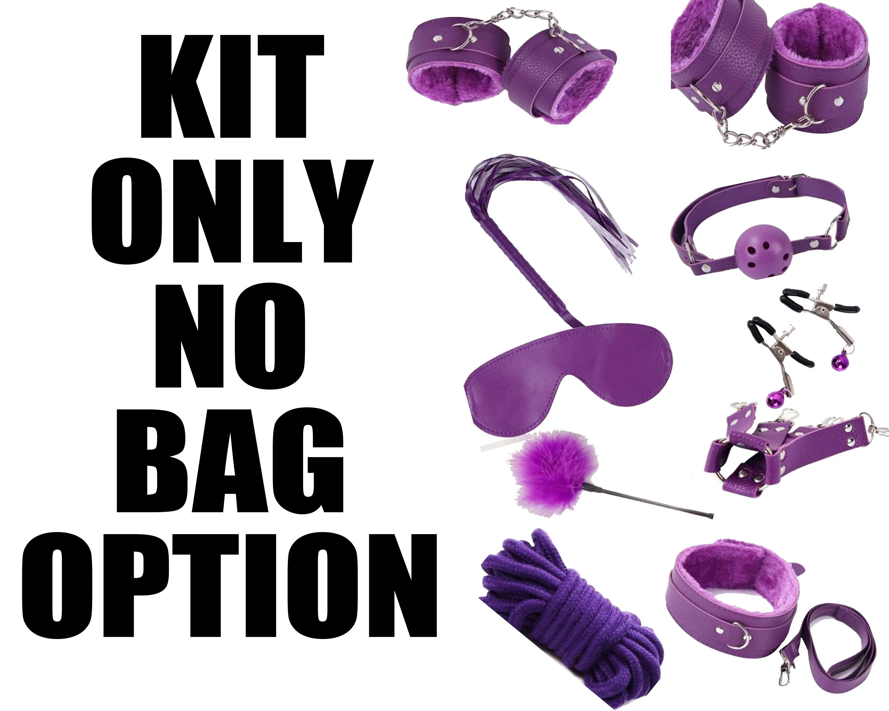 Daddy's Toy Bag Beginners Purple Bondage Kit Daddy Master DDLG BDSM CGLG Dominant Rope Cuffs Leash Whip Nipple Clamps