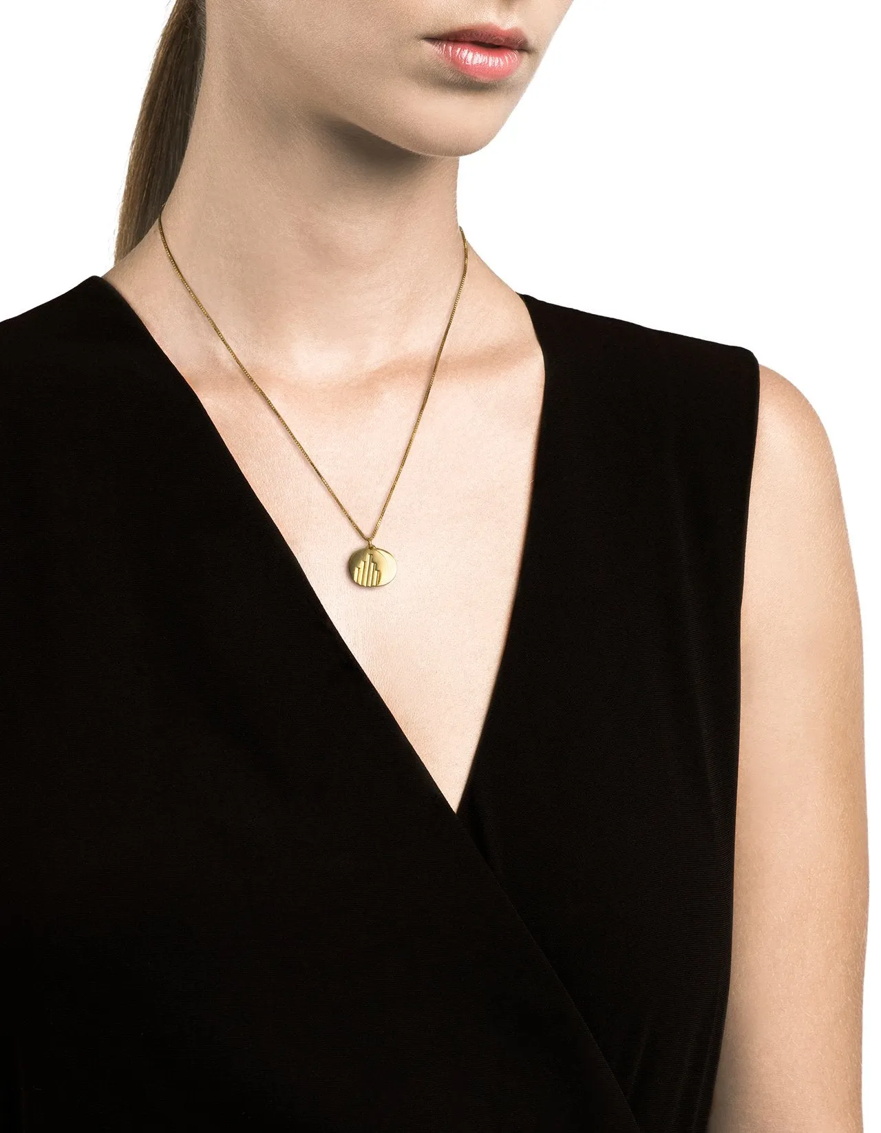 Deco Pendant Necklace, Gold Vermeil