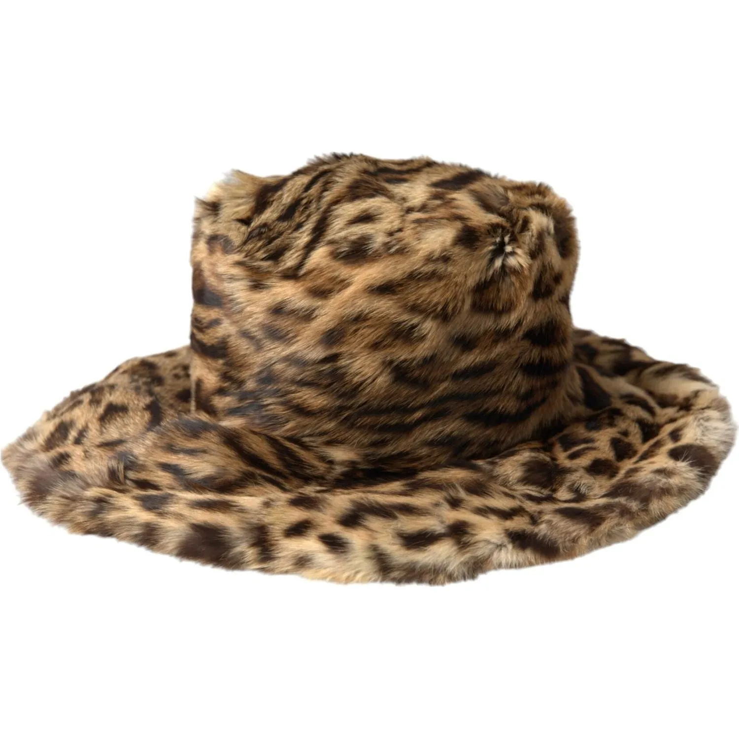 Dolce & Gabbana Brown Leopard Fur Women Bucket Hat