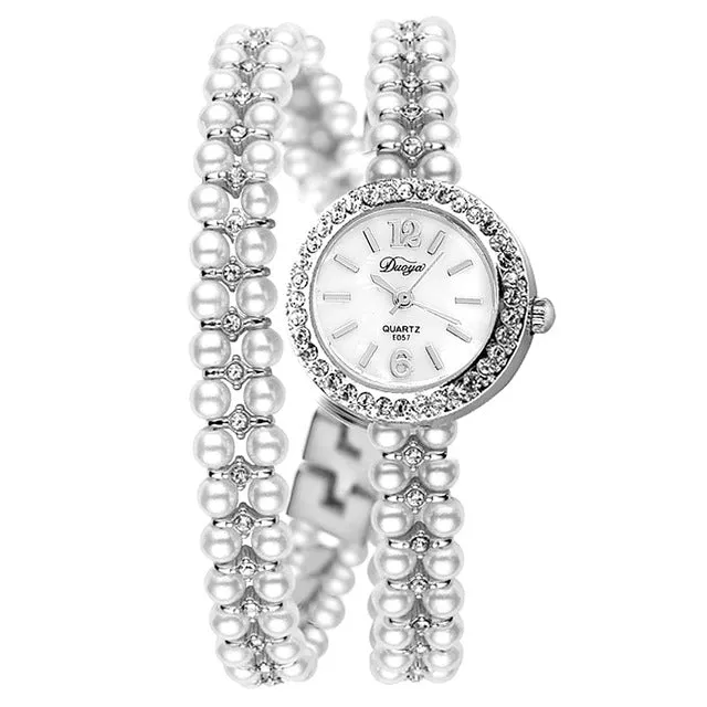 Duoya Brand Korea Luxury Brand Pearls Bracelet Watch Women Female Ladies Dress Fashion Quartz Wristwatch