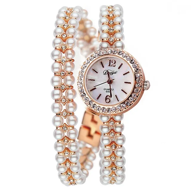 Duoya Brand Korea Luxury Brand Pearls Bracelet Watch Women Female Ladies Dress Fashion Quartz Wristwatch