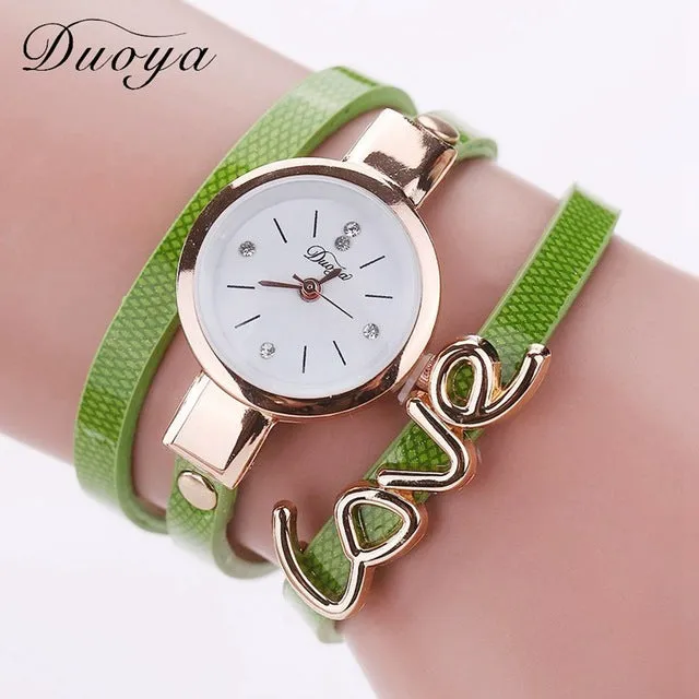 Duoya Luxury Fashion Thin Leather Bracelet Watch Women Gold Quartz Wristwatch Ladies Montre Female Women Girl Clock Watch