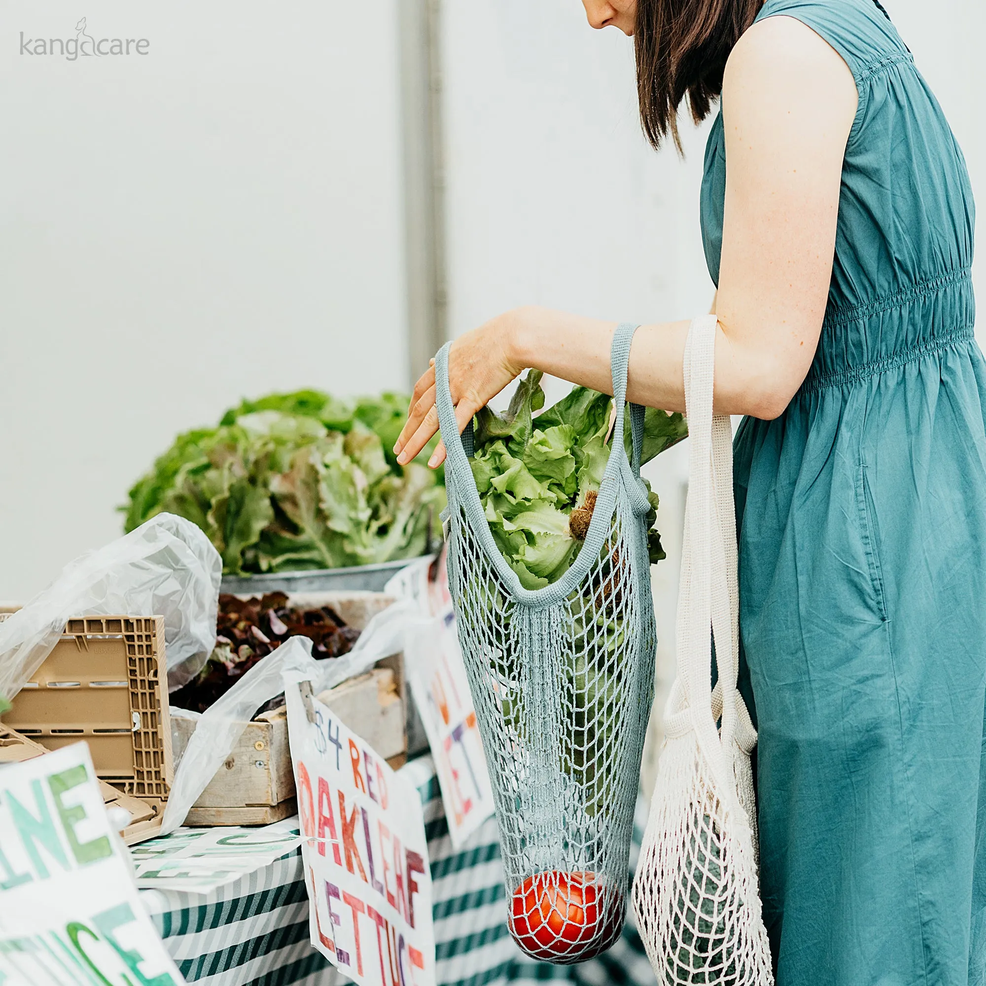 Ecoposh Short Handle Cotton Net Grocery Bag :: Light Blue