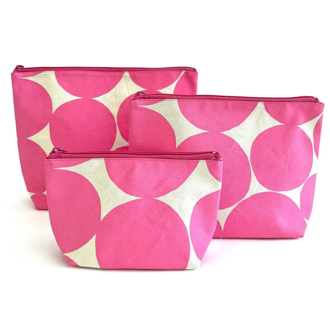 Extra Large Canvas Zipper Pouch: Large Pink Dots