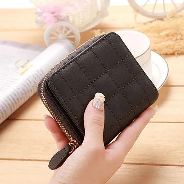 Fashion Women Short Wallets PU Leather Female Plaid Purses Nubuck Card Holder Wallet Woman Small Zipper Wallet With Coin Purse