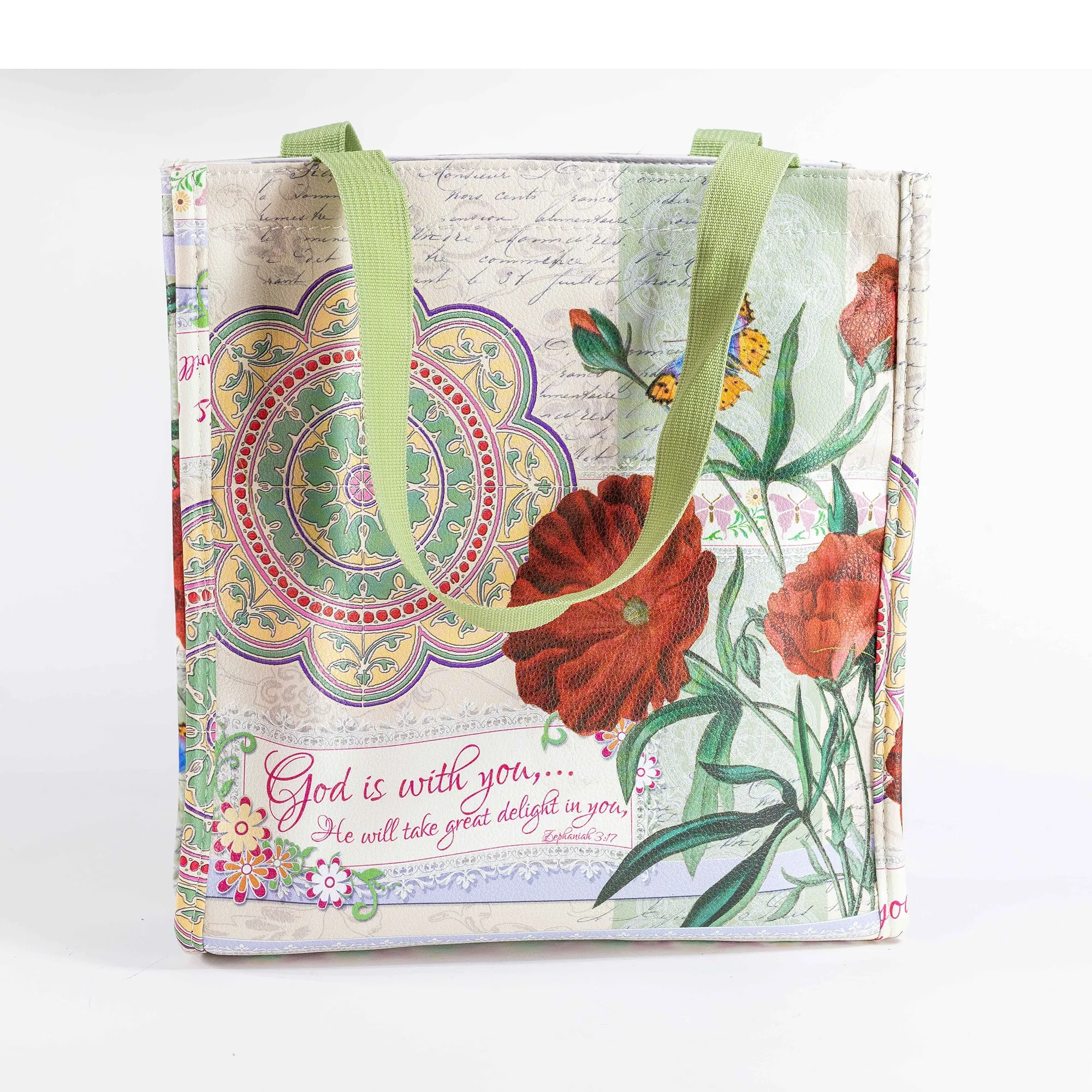 Floral Print Bible Study Tote Bag - "God is With You"