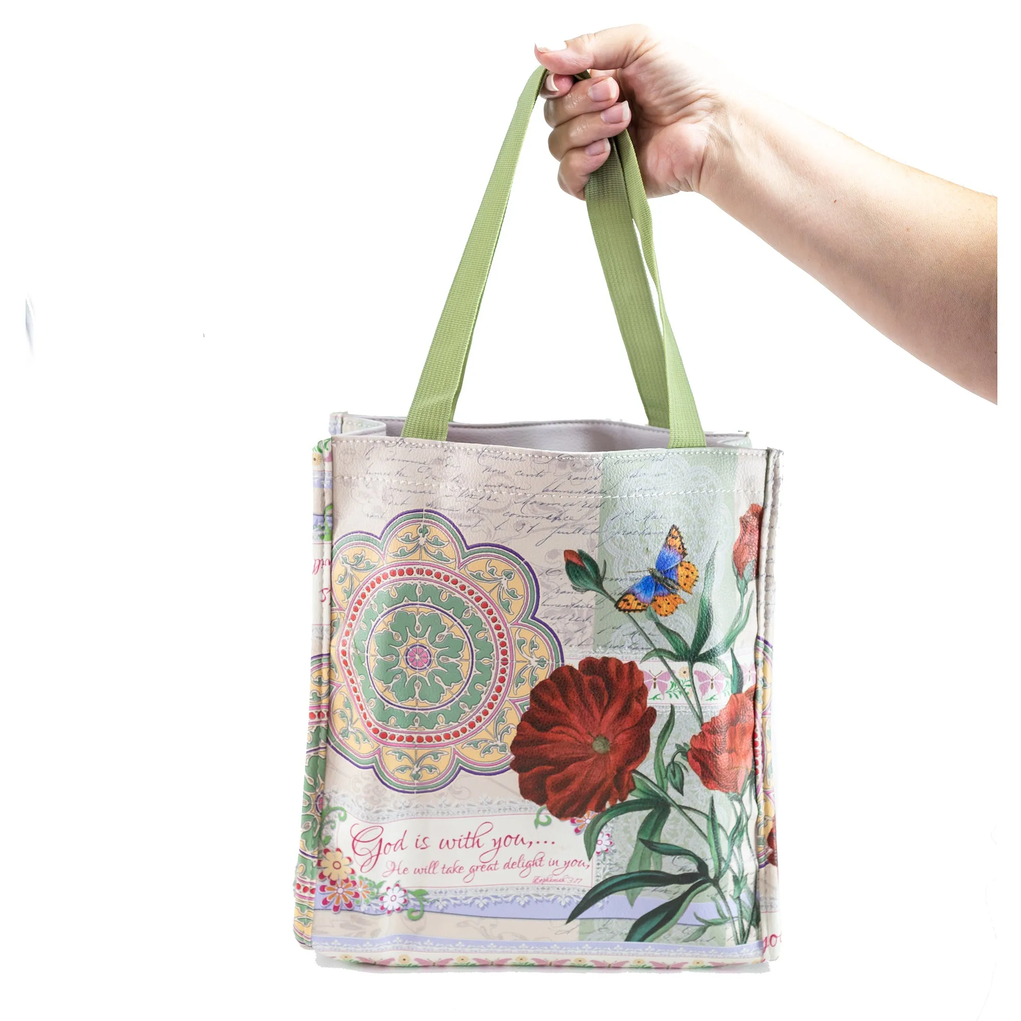 Floral Print Bible Study Tote Bag - "God is With You"