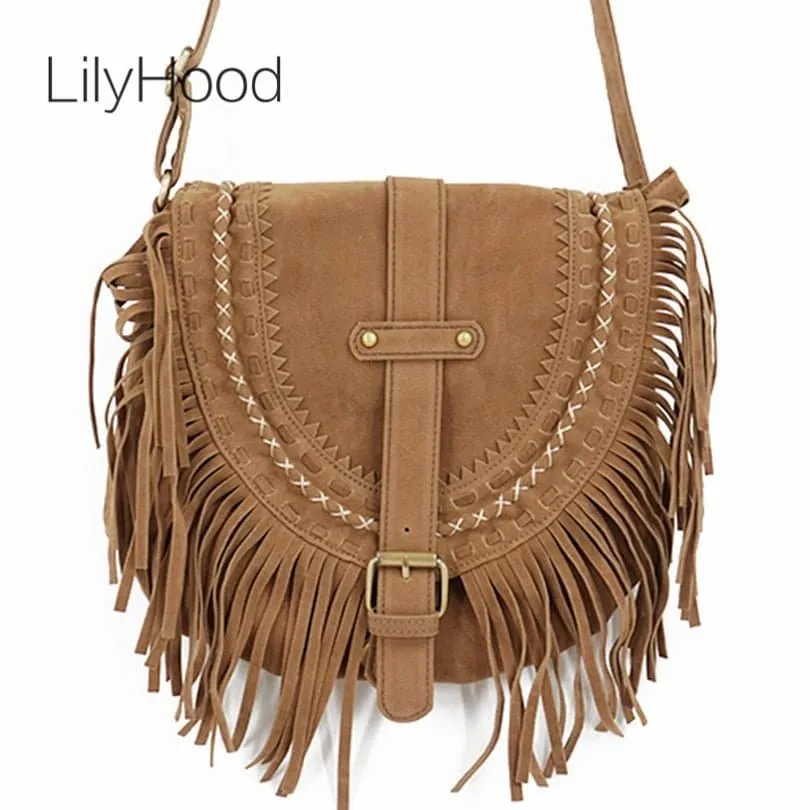 Fringed Messenger Bag: Bohemian Saddle Shoulder & Crossbody Bag with Fringed Detailing