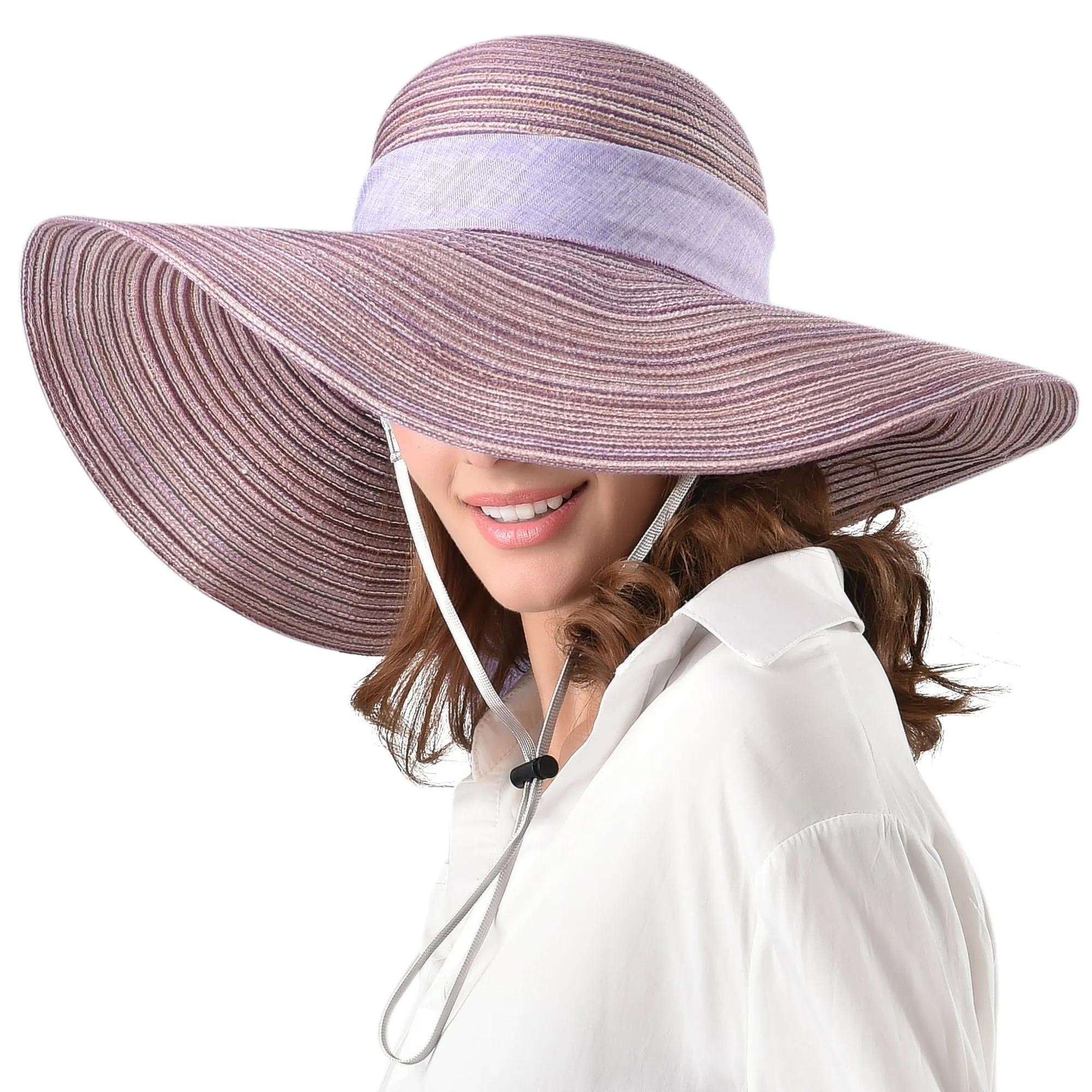 FURTALK Women Wide Brim Straw Sun Beach Hat Circle Stripe  Drop Shipping  SH009