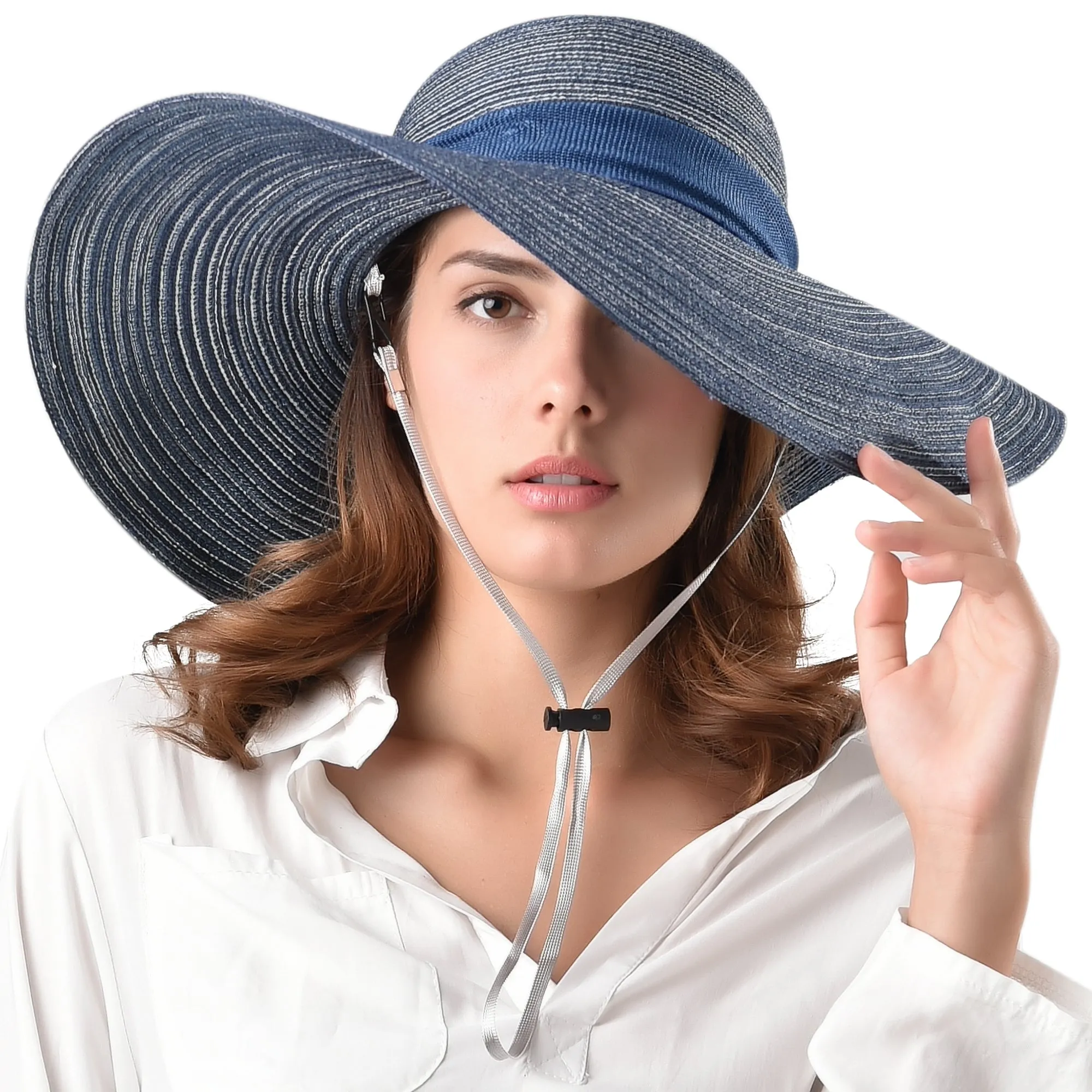 FURTALK Women Wide Brim Straw Sun Beach Hat Circle Stripe  Drop Shipping  SH009