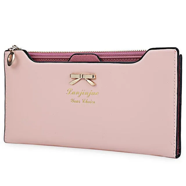 Guapabien Women Purse Long Bow Wallets Candy Color Wallet PU Thin Card Holders Purse Female Carteira Feminina Portefeuille Femme