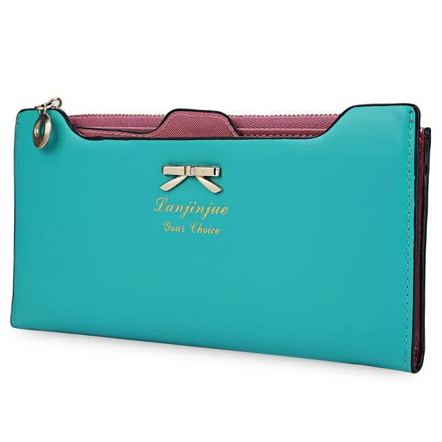 Guapabien Women Purse Long Bow Wallets Candy Color Wallet PU Thin Card Holders Purse Female Carteira Feminina Portefeuille Femme