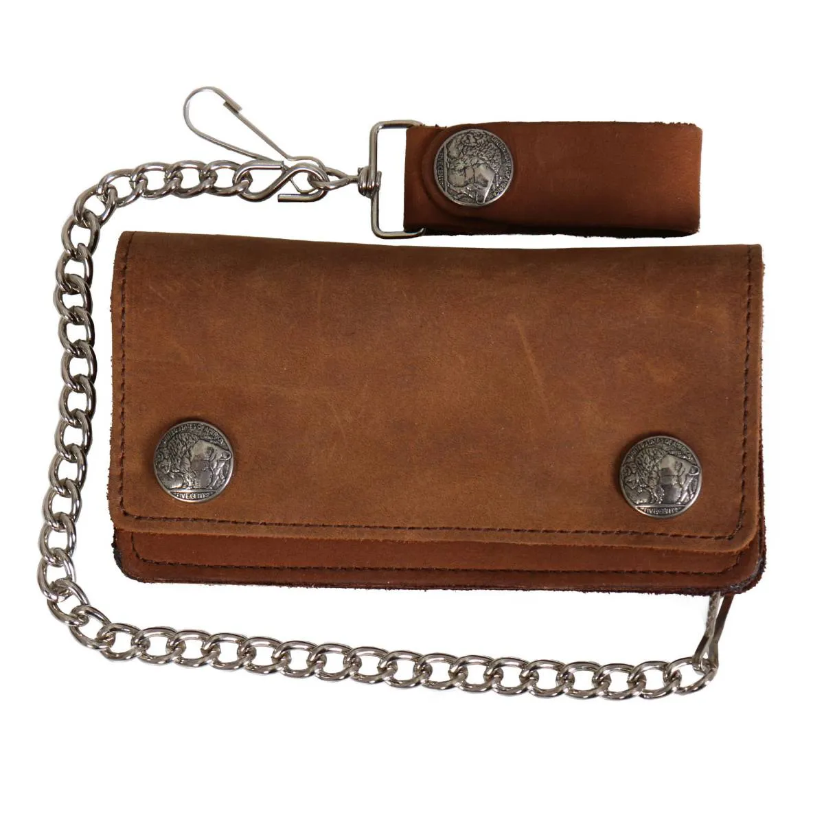 Hot Leathers WLA2016 Brown Buffalo Nickel Bi-Fold Leather Wallet with Chain