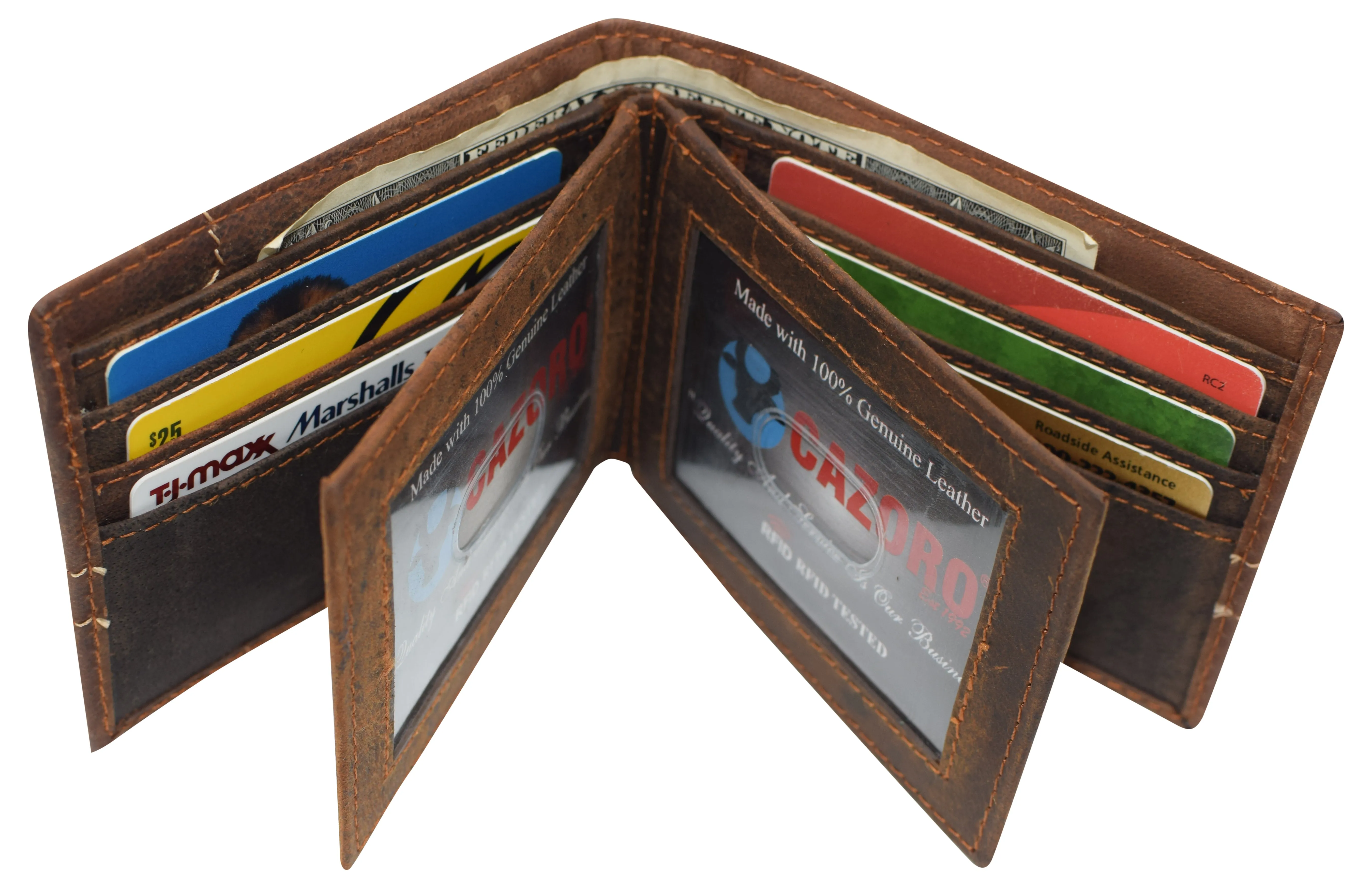 Large Bifold Double ID Window Wallet RFID blocking Vintage Leather Wallets For Men