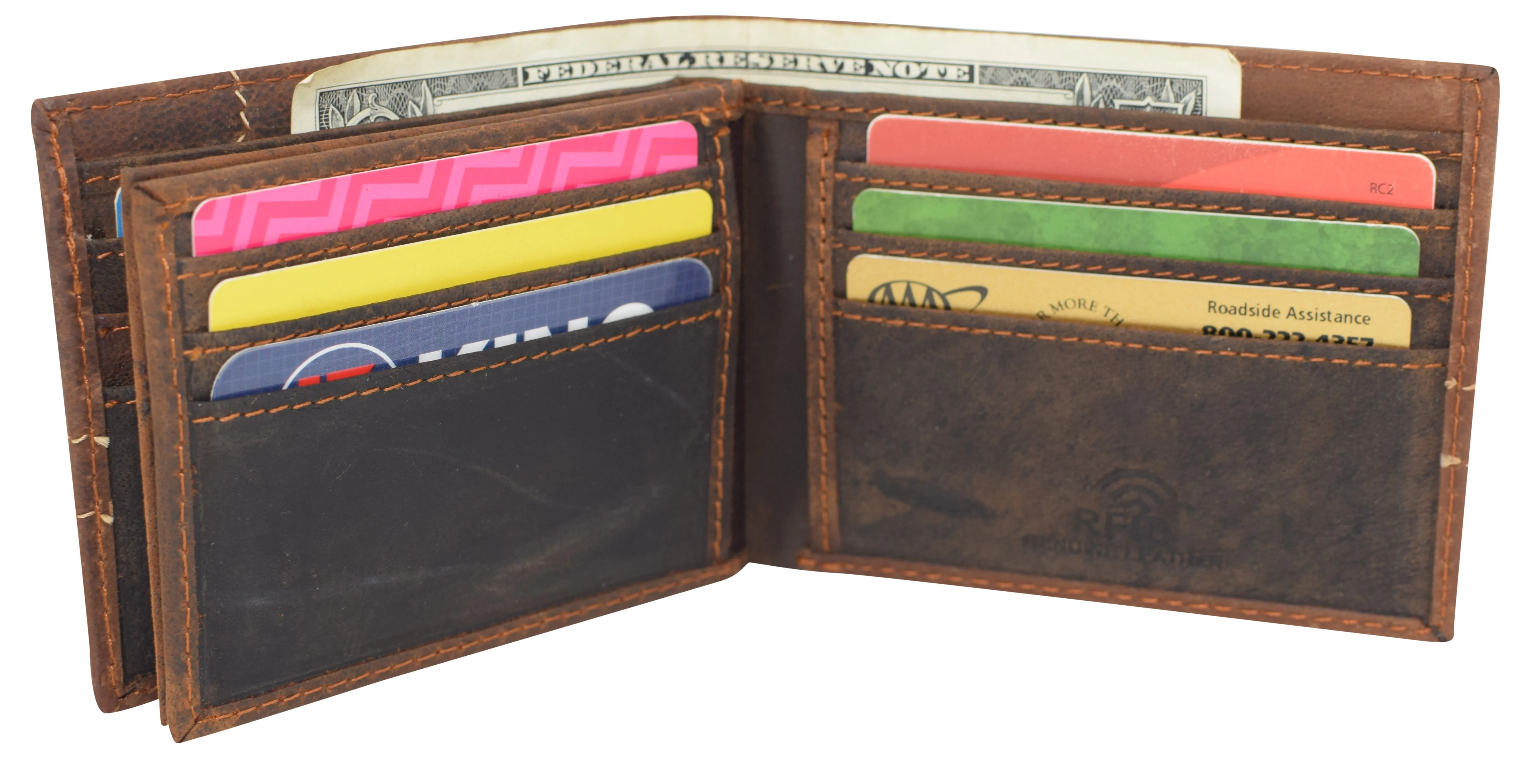 Large Bifold Double ID Window Wallet RFID blocking Vintage Leather Wallets For Men